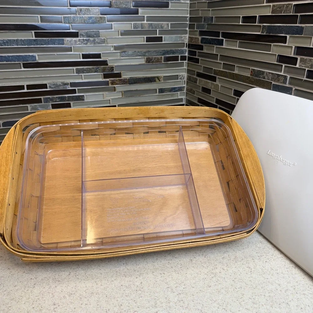 Longaberger 2005 Rectangular Serving Basket w/ Divided Protector & Lid 16.5